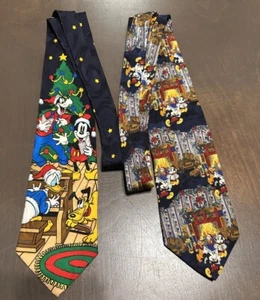 Lot Of Two The Disney Store Silk Christmas Mickey Mouse And Friends Neck Ties Vt - Picture 1 of 7