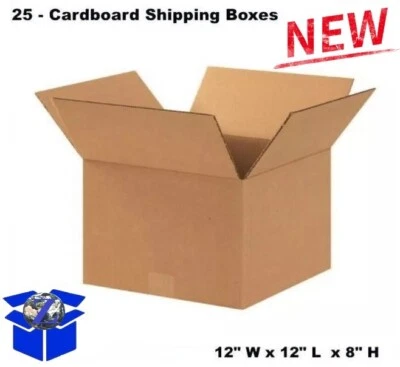 25 - Corrugated Cardboard Shipping Boxes Carton 12" W x 12" L x 8" H Kraft - Image 1 of 4