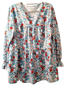 Women's 2XL Pheasant BoHo Tunic Top Blouse Poet Sleeve Silky Flowy Teal/Orange - Picture 1 of 11