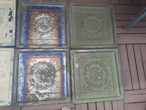 Victorian Pressed Tin Ceiling, 2'x2', Wreath. Salvage, Shabby, Chippy Cover