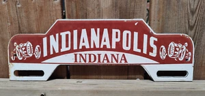 VINTAGE INDIANAPOLIS INDIANA PLATE TOPPER PORCELAIN ENAMEL SIGN 12" x 4" INCH - Picture 1 of 6