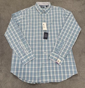 Izod NUEVA Camisa Confort Bachelor Botón Para Hombre Azul a Cuadros Botón Talla XXL - Imagen 1 de 9