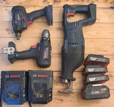 Herramientas eléctricas inalámbricas Bosch 18v - Destornillador de impacto, taladro atornillador, sierra recíproca Foto 1 de 4