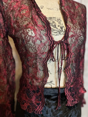 De colección Rampage Y2K Encaje Rojo Transparente Top Hada Capricho Manga Campana Encaje Años 90 M Foto 1 de 4