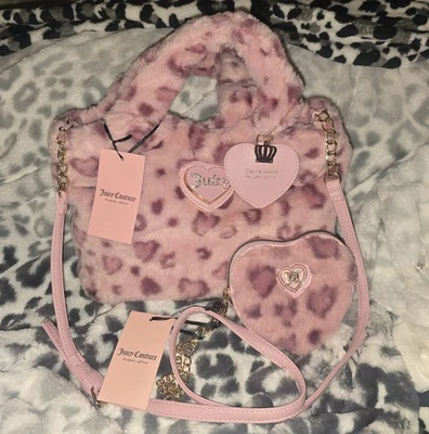 Bolso de Mano Juicy Couture Rosa Leopardo Calentamiento con Cartera en Forma de Corazón a Juego Foto 1 de 4