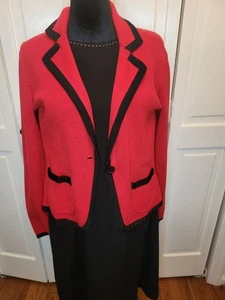 Roter Pullover Strick Blazer schwarz Borte Taschen L Weihnachten festlich Party Büro - Bild 1 von 9