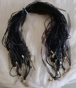 Lot of 17 Sheer Ribbon & Cord Necklaces 18" Bead or Pendant Ready Craft Supplies - Picture 1 of 4