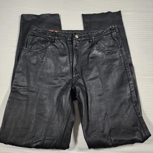American Classic Colebrook Größe 32 (30x31) schwarze Lederhose Motorrad Y2K - Bild 1 von 12