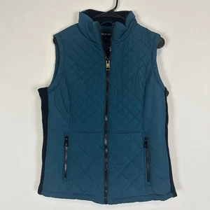 Andrew Marc Quilted Jade / Black Puffer Vest Medium Women's Stretch Knit M - Picture 1 of 3