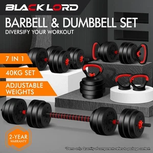 BLACK LORD 20kg 40kg Dumbbell Set Adjustable Barbell Kettlebell Home Gym Fitness - Picture 1 of 63