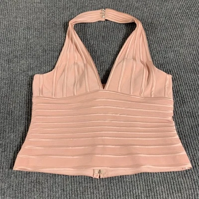 JS Collections Top Womens 14 Pink Halter  Y2K Backless Cocktail Dressy Ruched - Image 1 of 4