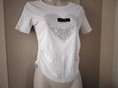 DIAMANTE Heart - Ladies T Shirt Fashion Sparkle Printed Top STRETCH SMALL - Image 1 of 4