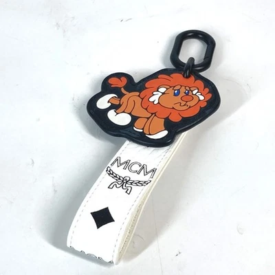 MCM Lion Logo Visetos Bag Charm Strap Keychain Leather White - Image 1 of 4