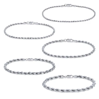 10K White Gold 2mm-5mm Diamond Cut Rope Chain Bracelet Mens Womens 7" 8"  9" - Image 1 of 4