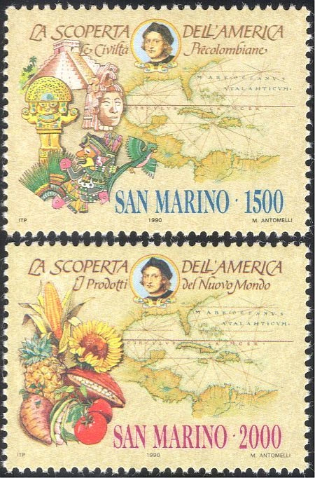 San Marino 1990 Columbus/America/Maps/Fruit/Transport/Explorers 2v set  (n43349) - Image 1 of 1