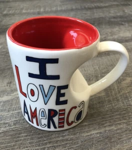 Taza de té café con mango en forma de corazón I Love America Lorrie Veasey ¡Nueva! - Imagen 1 de 5