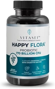 Happy Flora, Probiotic Supplement for Healthy Gut Health with enzymes Digestion - Picture 1 of 8