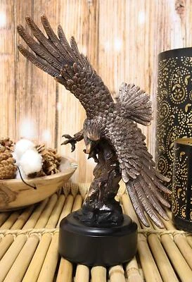 9.25" Tall Wings of Glory Swooping Broad Winged Bald Eagle By Cliff Rocks Statue - Image 1 of 4