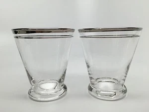 Vasos de whisky/lowball de colección Mid Century 2 patas 3" con doble raya de platino  - Imagen 1 de 5