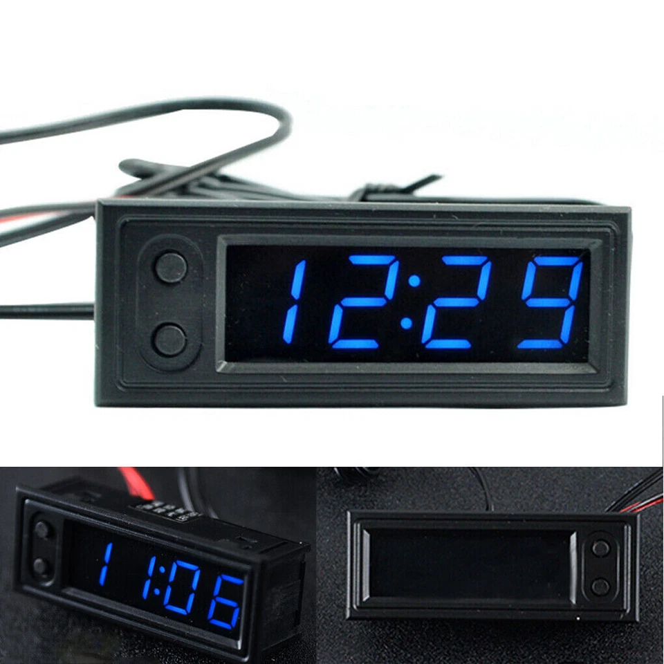 12V 3-in-1 Vehicle Car Thermometer + Voltmeter + Clock LED Digital Display - Image 1 of 4