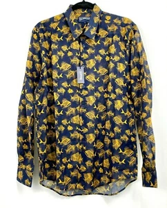 VILEBREQUIN Blue Cotton Fish Long Sleeve Button Front Shirt SIZE MEDIUM NWT - Picture 1 of 4
