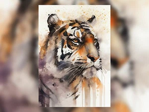 Majestätisches Gebrüll: Tiger Porträt Aquarell Gemälde Druck - Tierwelt Dekor 5"x7" - Bild 1 von 5