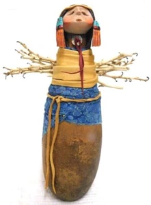 Native American Style MAIDEN STICK CARRIER GOURD FIGURE, 10" x 9", Robert Rivera - Picture 1 of 5