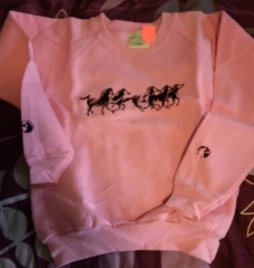 Kids XL 14-16 Sweatshirt Pink with Running Horses Print front back 202692 - Picture 1 of 2