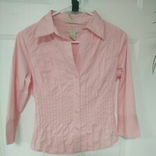 Antilia Femme Stretch Womens Shirt Small Pink 3/4 Sleeve Button Up Blouse Top 