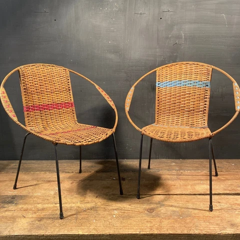 Pair of rattan and iron garden chairs for children - mid-century Italy 1950s Cover