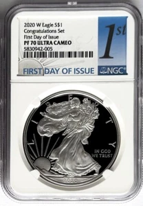 2020 W PROOF SILVER EAGLE CONGRATULATIONS SET FIRST DAY OF ISSUE NGC PF70 - Picture 1 of 2