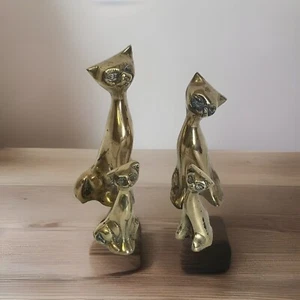 Brass Siamese Cat Kitten MCM Figurines Statues Mid Century Art Korea Lot of 4 - Picture 1 of 15