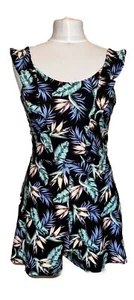 H&M Black Strappy Ruffle Playsuit with Multicolored Leaves and Tie Back - Size 6 - Picture 1 of 19