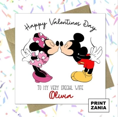 Personalised Minnie & Mickey Mouse Kiss Valentines Day Card Husband Wife  CAL - Image 1 of 4