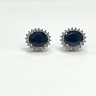3Ct Oval Cut Lab Created Blue Sapphire Stud Earring's 14K White Gold Plated