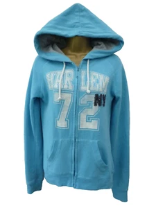 BRAVE SOUL Ladies Size XS Blue Harlem 72 NY Full Zip Kangaroo Jersey Hooded Top - Picture 1 of 10
