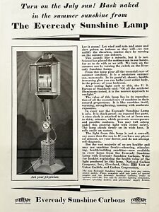 1929 EVEREADY SUNSHINE LAMP PRINT AD 16x25cm Bask Naked Sun-Union Carbide NGM