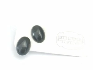 Dark Grey Black Moonglow Oval Stud Earrings - Picture 1 of 5