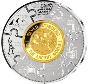 2024 Burundi Seven Wonders of the World Puzzle Coin Set 5oz Silver/ Gold - Picture 1 of 5
