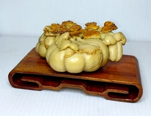ATQ 5" Asian Russet Jade "Squirrels in the Pumpkin Patch" Sculpture & Base Nice! - Picture 1 of 23