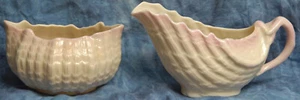 Belleek Neptune Ivory/Pink 3rd Green Mark stamp Creamer & Sugar Bowl - Picture 1 of 9
