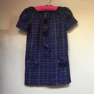 Ralph Lauren Girls' Size 12 Short Sleeve Ruffle Dress Purple/Green Plaid Cotton - Picture 1 of 10