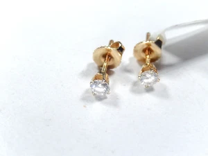 *VINTAGE* 14K Yellow Gold 1/3ct TW Round Natural Diamond Threaded Stud Earrings - Picture 1 of 5