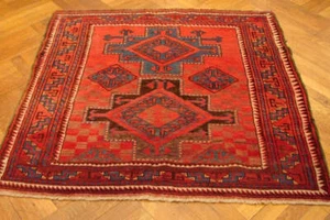 4x4' Red Vintage Caucasian Kazak Rug #PIX-14248 - Picture 1 of 6