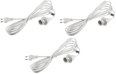 3er Set Netzkabel mit Schalter und E14 Fassung 3,4m Kabel Lampenfassung Leuchte  - Bild 1 von 3