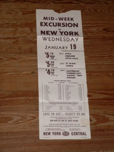 Vintage New York Central Systems Railroad Broadside Poster Mid-Week Excursion - Picture 1 of 4