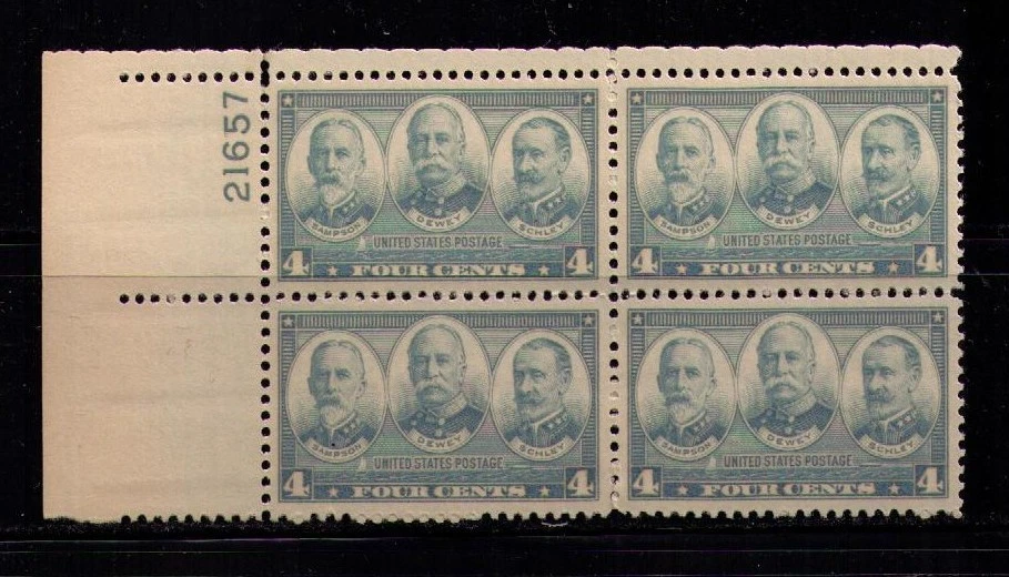 US USA Sc# 793 MNH FVF PLATE # BLOCK Admirals W Sampson G Dewey W Schley - Image 1 of 1