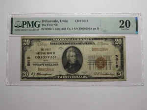 $20 1929 Dillonvale Ohio OH National Currency Bank Note Bill Charter #5618 VF20 - Picture 1 of 5