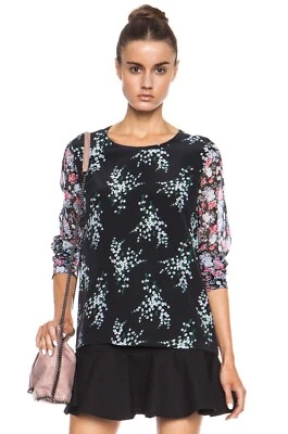 Blusa Top Equipment Liam Mujer Extra Pequeña Negra Floral Seda Transparente Manga Larga Foto 1 de 4
