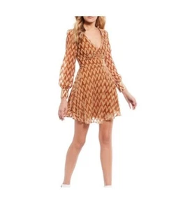 GB Gianni Bini Burnout Velvet Long Sleeve Dress Gold Holiday Christmas Cocktail  - Picture 1 of 7